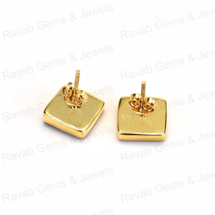 High Quality 925 Sterling Silver Fine Stud Earrings Handmade Mohave Spiny Oyster 12mm Square Bezel Stud Flat for Women