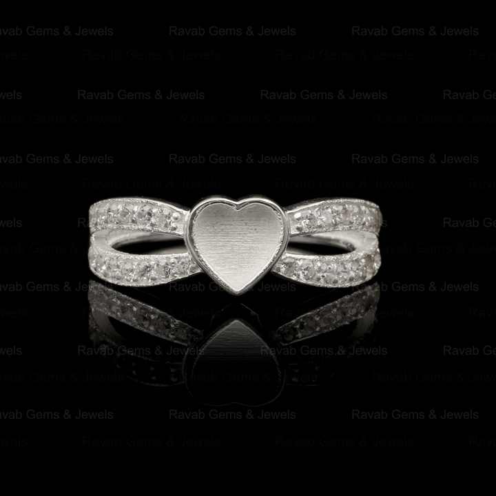 925 Sterling Silver Solid Silver 6mm Heart With Zircon Semi Mount Blank Bezel Setting Ring for Keepsake Breastmilk Jewelry
