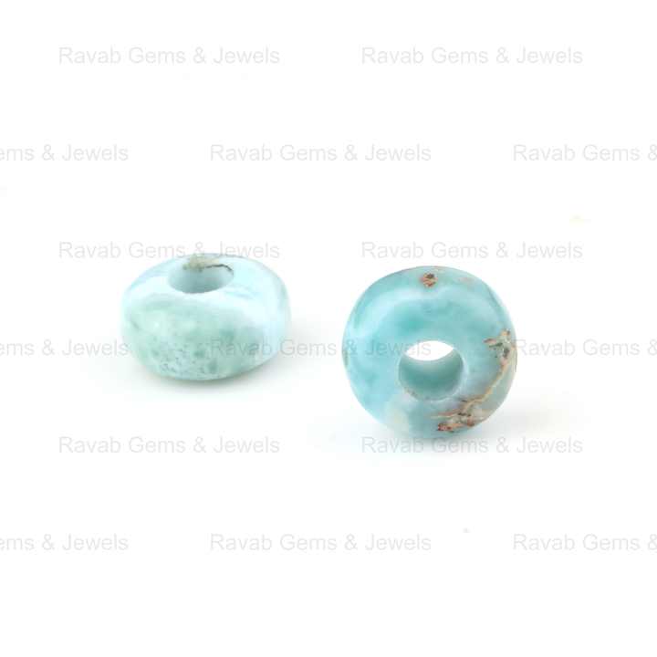 High Quality Sky Blue Larimar Smooth Rondelle 14X8mm With 5mm Size Big Hole Size Loose Gemstone Beads for Making Jewelry