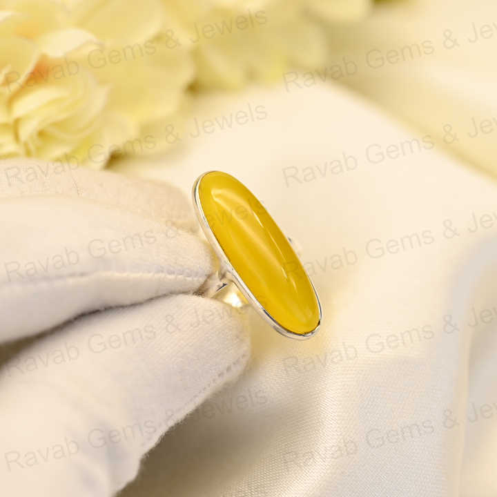 Superb Selling Solid 925 Sterling Silver Yellow Chalcedony Quartz 10x30mm Oval Bezel Setting Ring for Women Handmade Jewelry