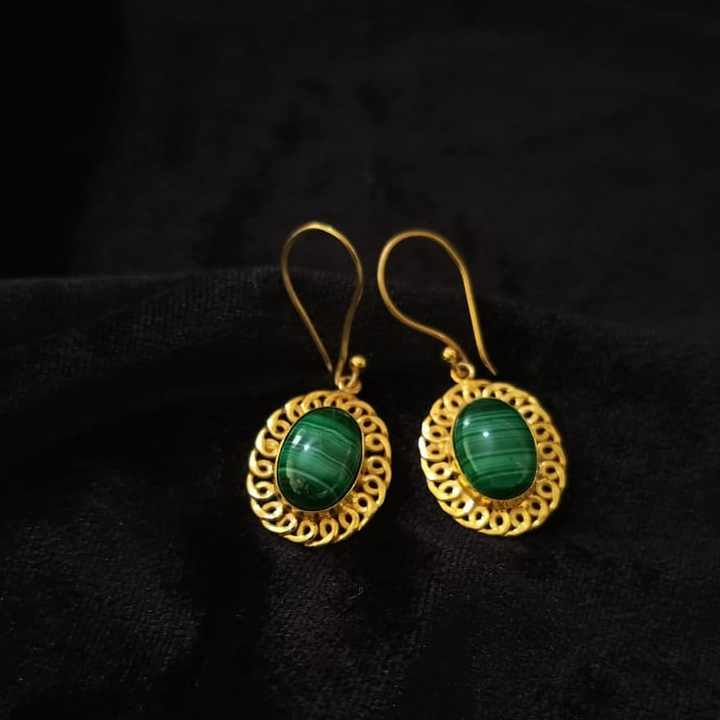 Top Quality Genuine Green Malachite 10x14mm Oval Shape Bezel Setting Solid 925 Sterling Silver 14k Gold Plated Dangle Earring