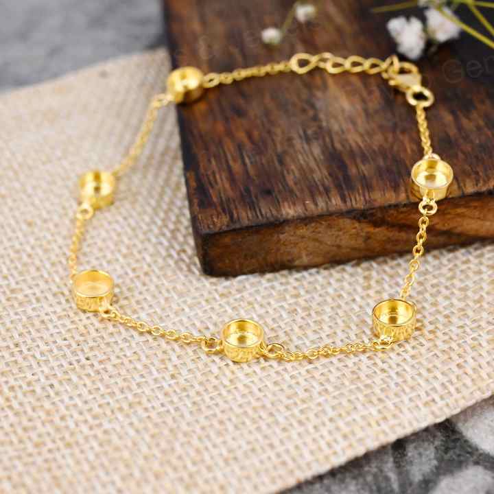 Handmade 925 Silver 18K Gold Plated 5mm Collet Base Breast Milk DIY Ashe Keepsake Bracelet with Zircon Stone Setting Jewelry