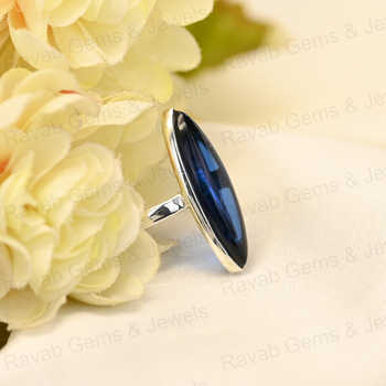 Christmas Sale Solid 925 Sterling Silver Blue Sapphire Quartz 10x30mm Marquise Bezel Setting Ring for Women Handmade Jewelry