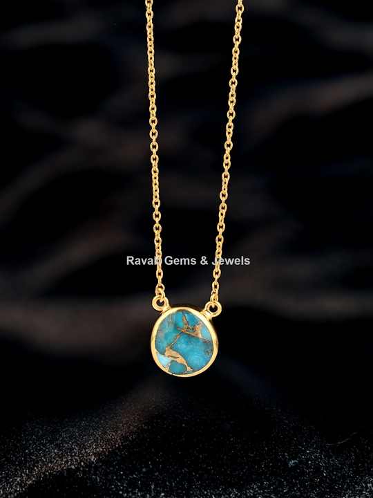 Best Selling Mohave Blue Copper Turquoise Stone Gold Plated Sterling Silver Minimalist Layering Dainty Chain Necklace for Her