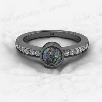 Top Selling 18K Gold Filled Women's Fine Fashion Ring 7mm Genuine Azurite Malachite Gemstone Solid 925 Sterling Silver Party