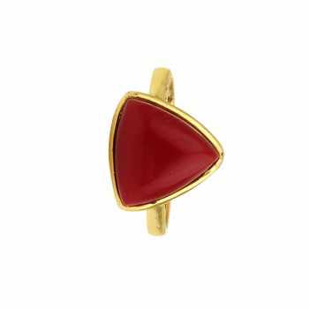 Handmade 18k Gold Plated Red Coral Gemstone Trillion Shape Ring 925 Sterling Silver Statement Ring Fine Jewelry Wholesale