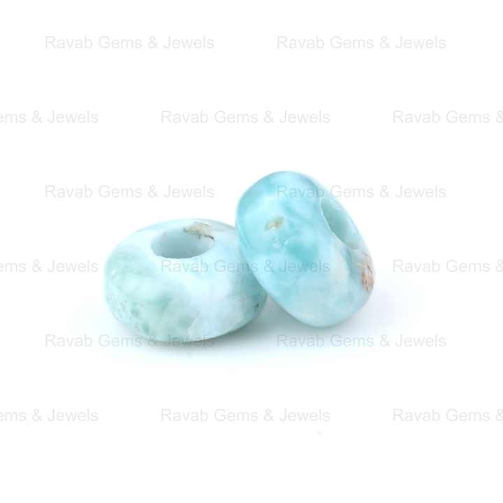 High Quality Sky Blue Larimar Smooth Rondelle 14X8mm With 5mm Size Big Hole Size Loose Gemstone Beads for Making Jewelry