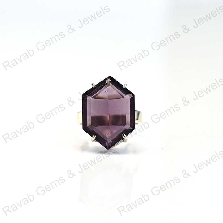 Superb Quality Solid 925 Sterling Silver 10x14mm Amethyst Quartz Hydro Hexagon Cut Gemstone Ring for Women Handmade Jewelry