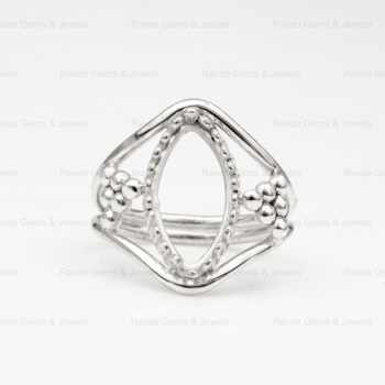 New Arrival Sterling Silver 7x14mm Marquise Filigree Cocktail Semi Mount Blank Bezel Setting Ring Jewelry Findings Components