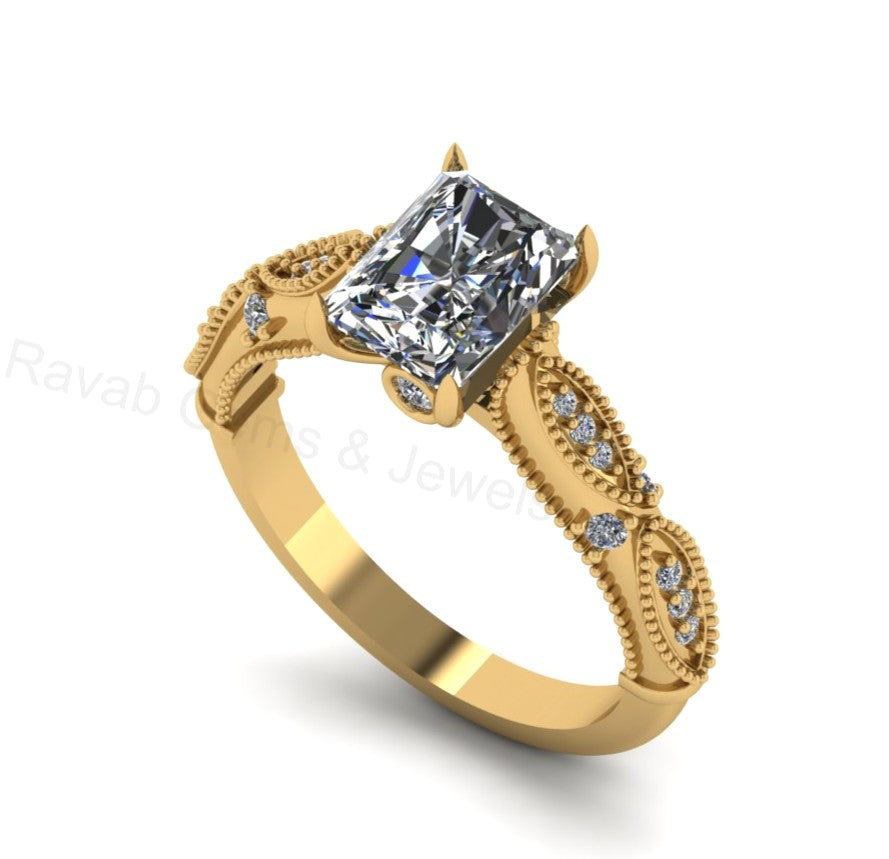 Victorian Inspired 925 Silver 14k Gold Plated 6x8mm Octagon Cubic Zirconia Prong Set Designer Customized Ring Fine Jewelry Gift For Her