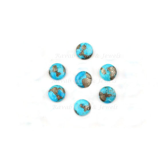 Turquoise Pyrite Round Smooth Calibrated Cabochons Gemstone | Turquoise Loose Beads Stone For Jewelry Set 8mm-16mm 5 Pcs Set