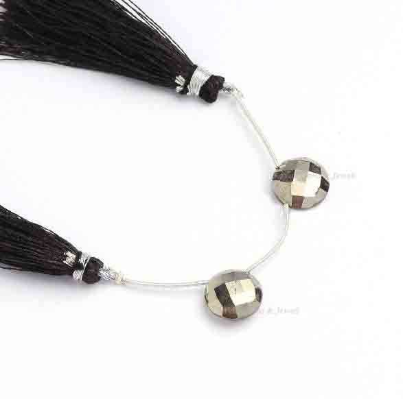 Natural Pyrite Round Shape 12mm Faceted Briolette Gemstone, Loose Beads For Necklace Earring Making, Gifts For Lovely Bridesmaid 2 Pcs Set