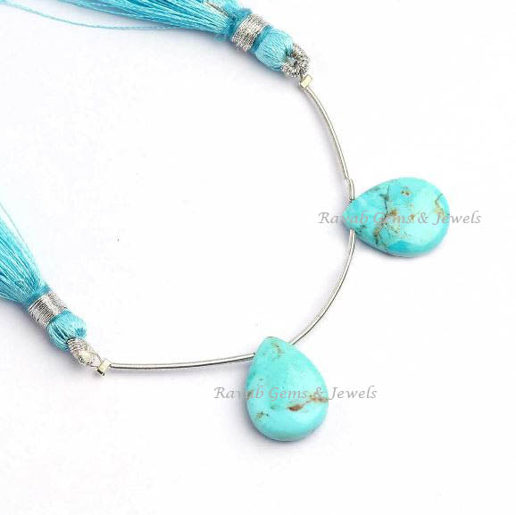 Natural Arizona Turquoise pear shape 12x16mm Briolette Gemstone for jewelry making, Arizona Turquoise pendant, earring making beads 2 pc set