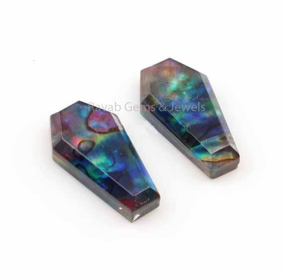 Multi Abalone Shell Quartz Coffin Shape Cabochon Gemstone For Jewelry Making, Loose Beads Calibrated Stone For Matching Earrings 2 Pcs Set