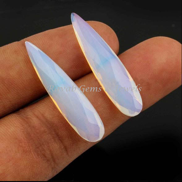 Fiery Opalite Long pear shape 8x35mm Briolette Gemstone with fire for jewelry making, Opalite jewelry, earrings making beads 2 pcs set,