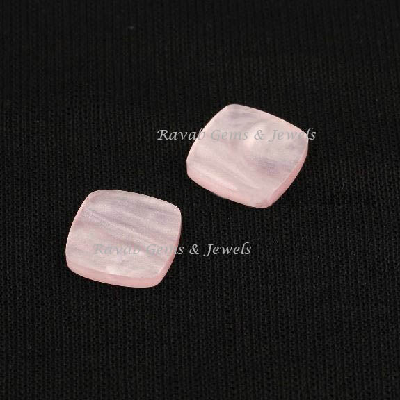Mother of Pearl Cushion Shape Smooth Flat Gemstone, Loose Beads Calibrated Semi Precious Stone For Jewelry Earring Making 2 Pcs Set 12mm