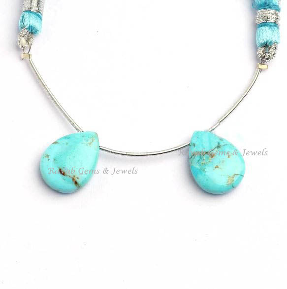 Natural Arizona Turquoise pear shape 12x16mm Briolette Gemstone for jewelry making, Arizona Turquoise pendant, earring making beads 2 pc set