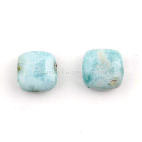 Natural Larimar Cushion Shape 8mm Smooth Briolette Gemstones, Calibrated Stones, Loose Beads For Jewelry Making, Bridesmaid Gift 2 Pcs Set