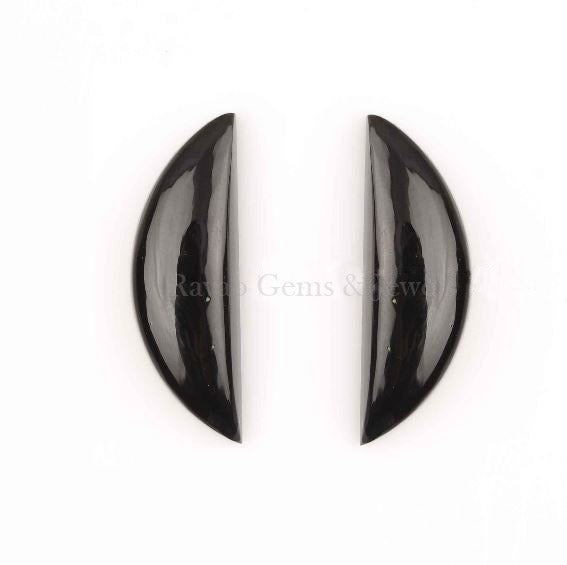 D Shape Natural Black Onyx Half-Moon Gemstone Cabochon, Loose Beads Calibrated Stones For Fancy Jewelry Making 2 Pcs Set