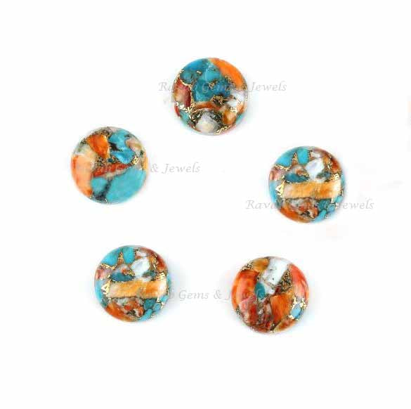 Mohave Spiny Oyster Copper Turquoise Round Gemstone Cabochon, Loose Be