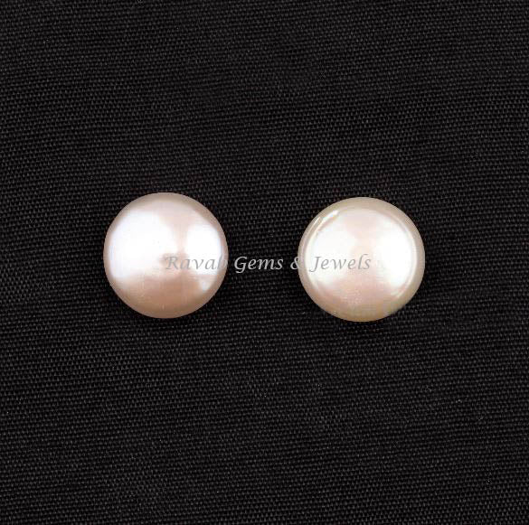 Natural Freshwater Pearl Round Shape 12mm Smooth Briolette Gemstone, Calibrated River Pearl Stone For Jewelry Making Ring Earring 2 Pcs Set