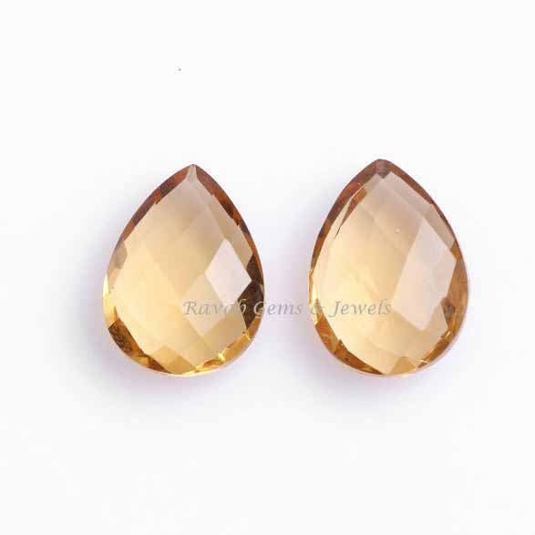 Champagne Quartz Pear Shape 12x16mm Briolette Gemstone For Jewelry Making, Faceted Calibrated Stone For Jewelry Earring Making 2 Pcs Set