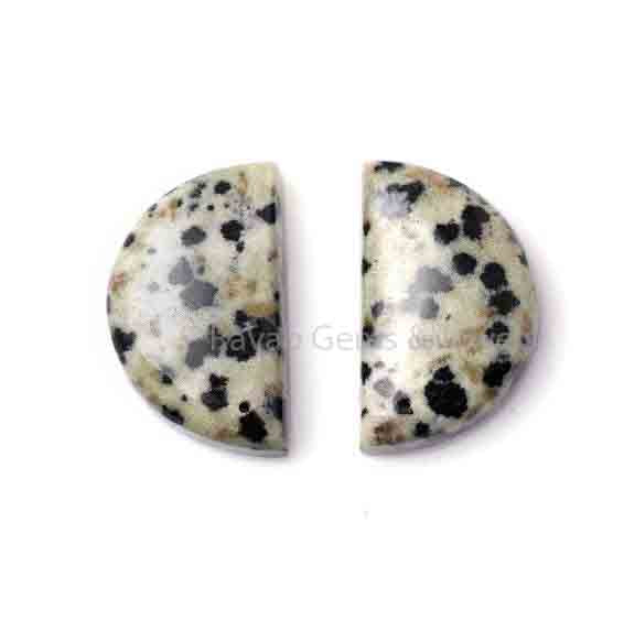 Dalmatian Jasper Half-Moon D Shape Gemstone Cabochons, Smooth Calibrated Loose Beads Stone For Matching Earring Making 2 Pcs Set