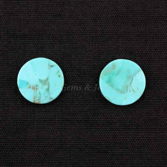 Natural Arizona Turquoise Round Coin shape 12mm Both side Flat Gemstone, Arizona Turquoise necklace, earring making beads 2 pcs set
