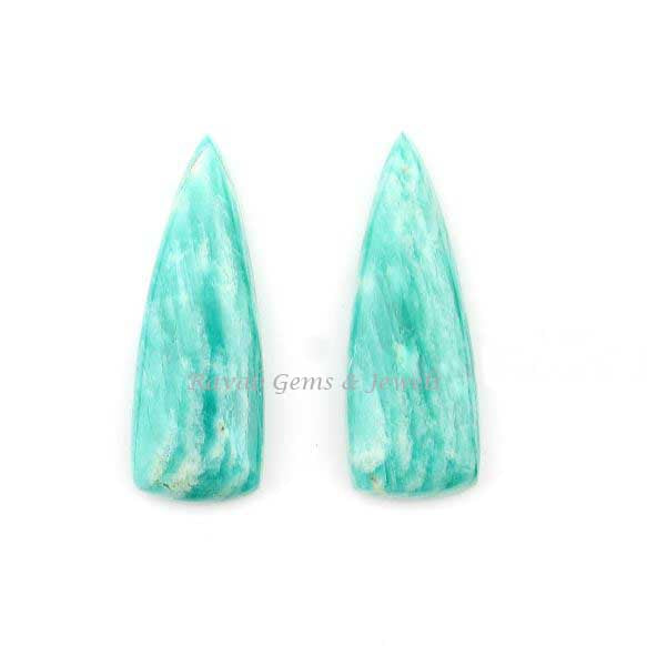 Natural Amazonite Long Trillion 10x28mm Gemstone Calibrated Cabochons, Amazonite smooth Cabochons for Jewelry making 2 pcs set