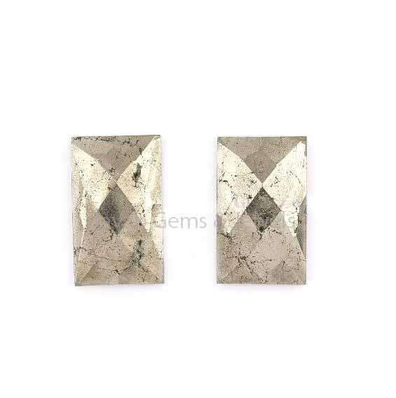 Natural Pyrite Rectangle Faceted Gemstone For Jewelry Making, Calibrated Loose Beads Stones 2 Pcs Set 12x20mm All Sizes