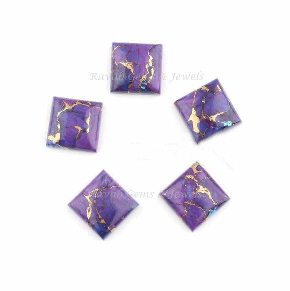 Mohave Purple Copper Turquoise Square Shape Smooth Calibrated Cabochons Gemstone | Loose Beads Calibrated Stones For Jewelry 5 Pcs