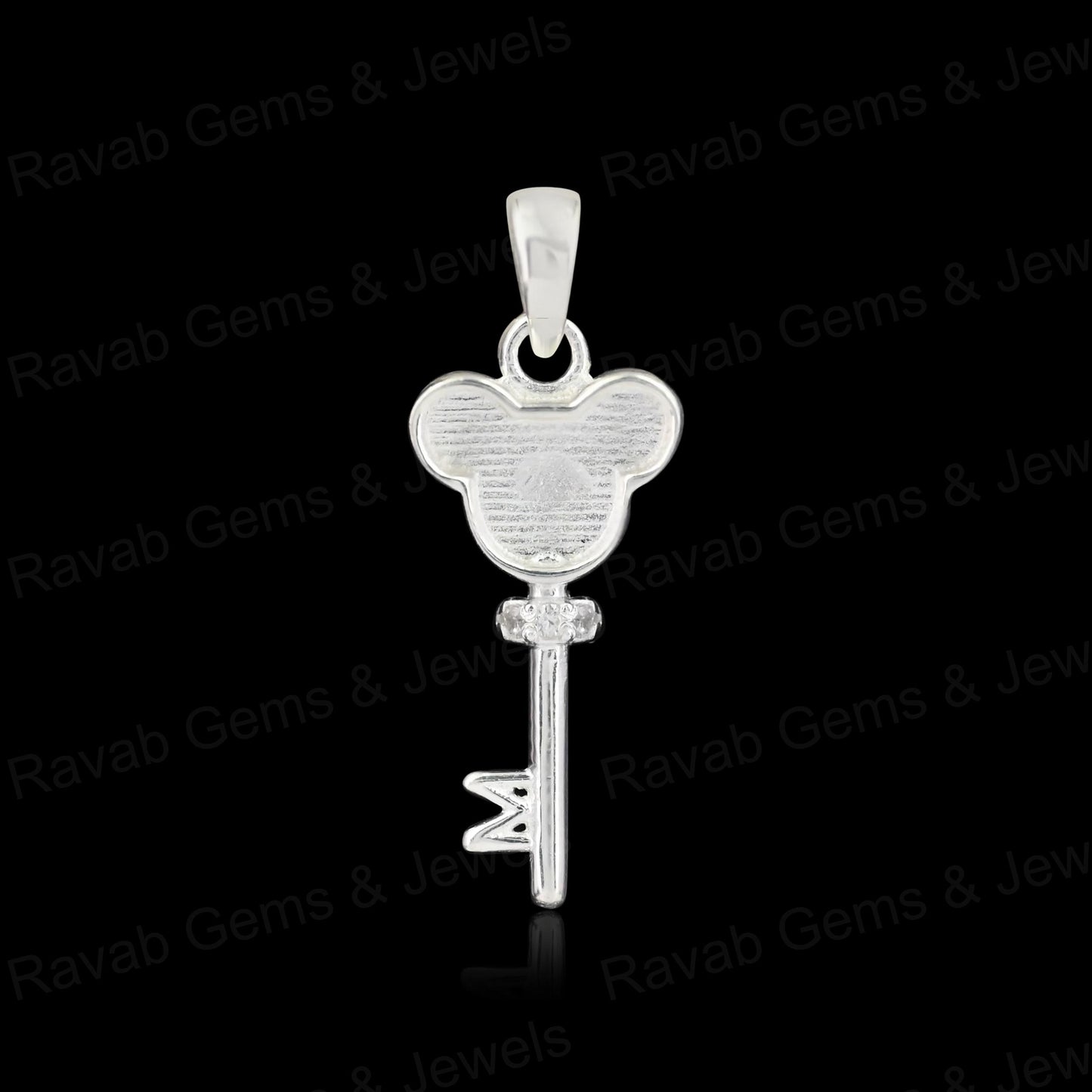 New Arrival 925 Silver 22x9mm Mickey Mouse Face Key Semi Mount Blank Charm Pendant CZ Setting for Jewelry Findings & Components