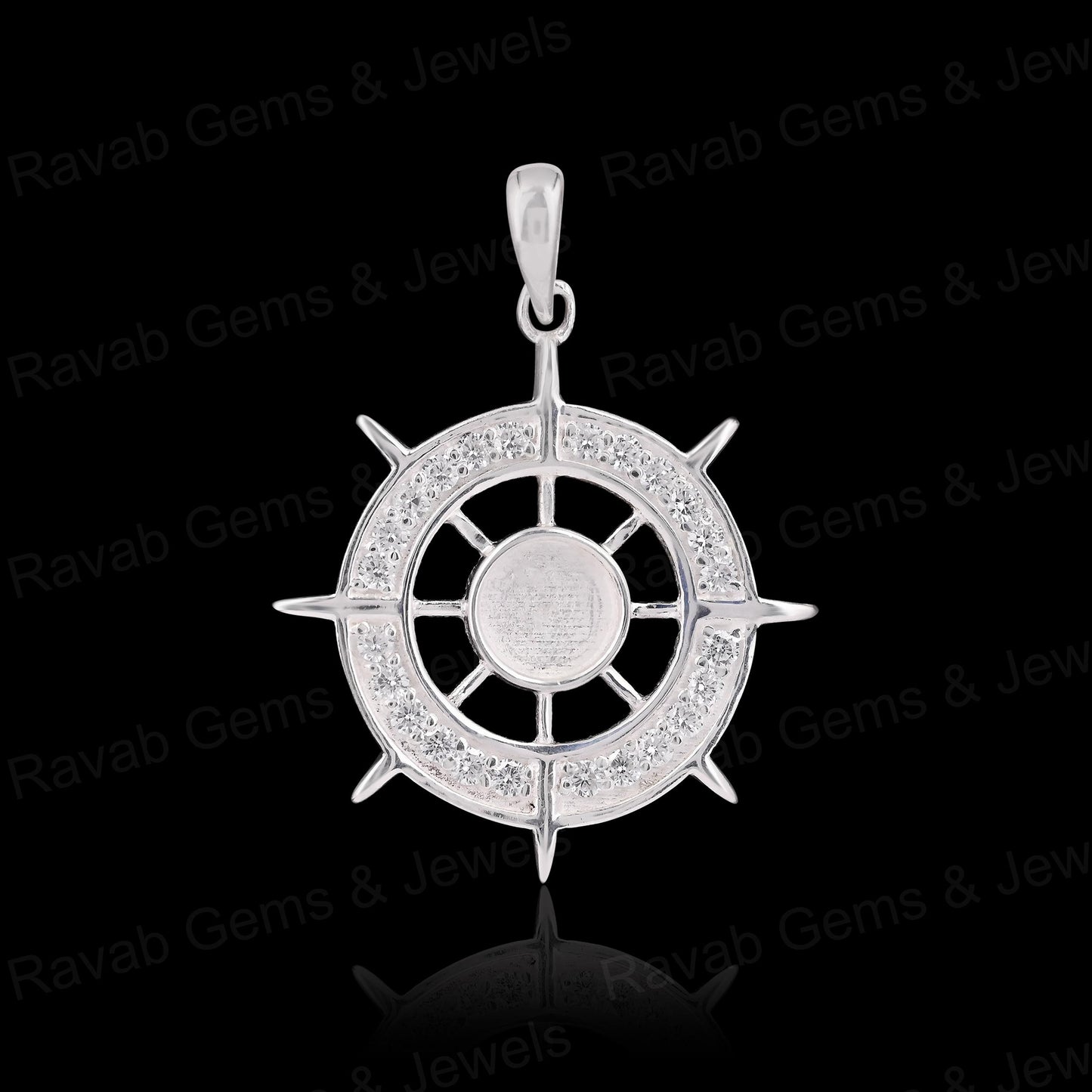 Best Quality 925 Silver 5mm Ocean Helm Ship Wheel Try Zircon Semi Mount Blank Charm Pendant for DIY Jewelry Findings Components