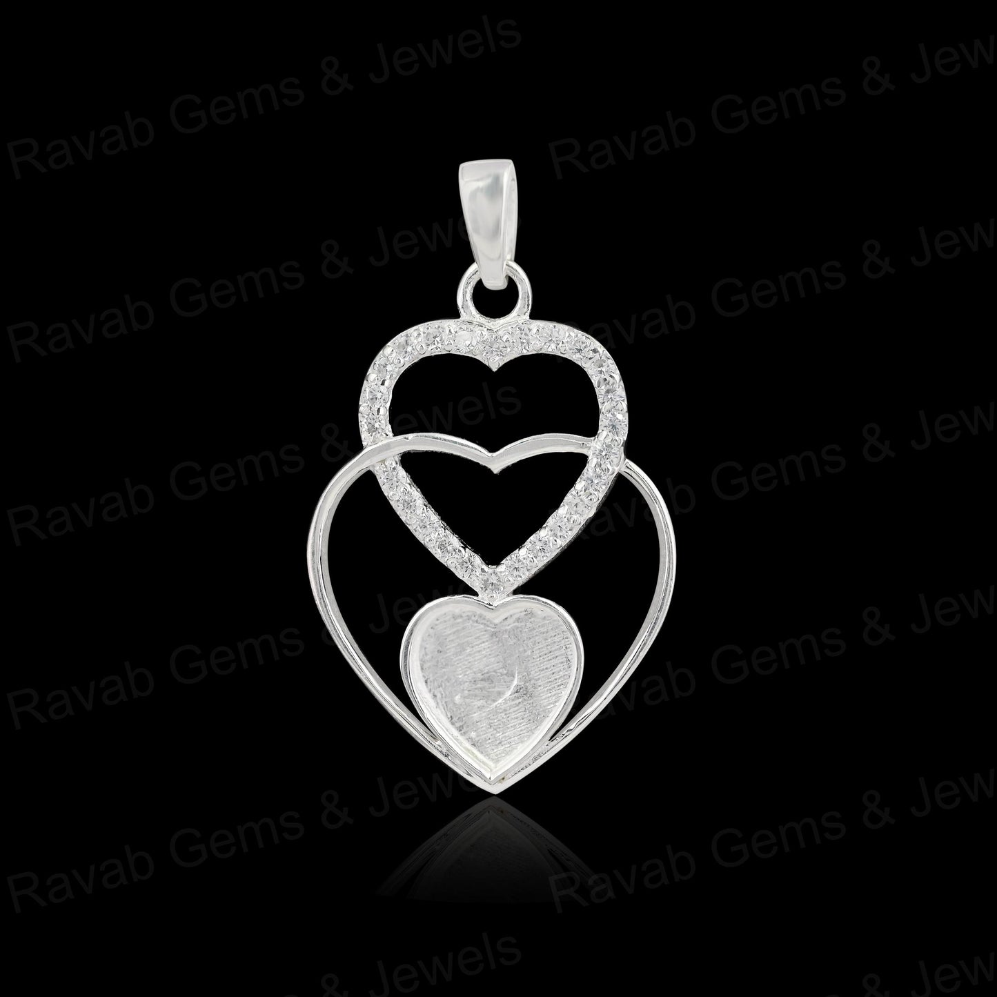 High Quality 925 Silver 8mm Tray Triple Heart CZ Semi Mounting Charm Pendant Setting Resin Ashes Keepsake Breastmilk DIY Jewelry