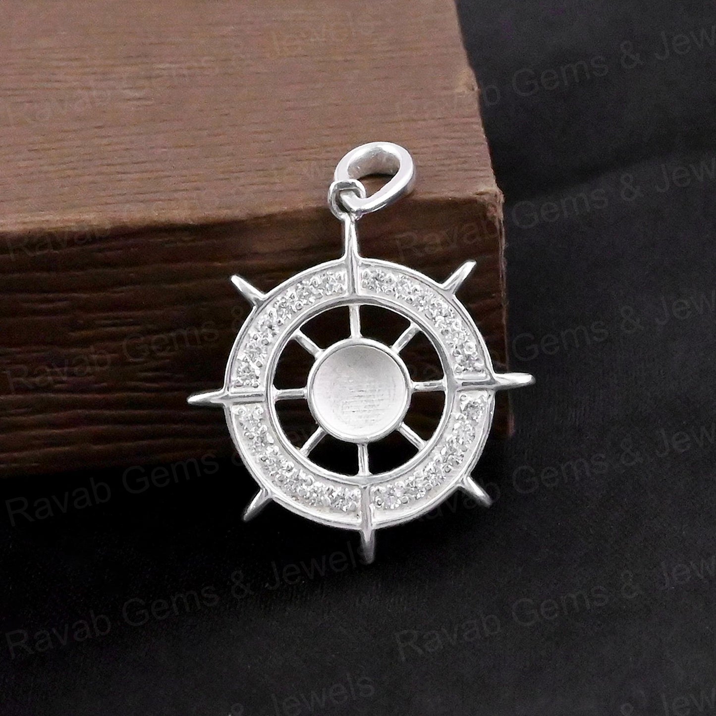 Best Quality 925 Silver 5mm Ocean Helm Ship Wheel Try Zircon Semi Mount Blank Charm Pendant for DIY Jewelry Findings Components