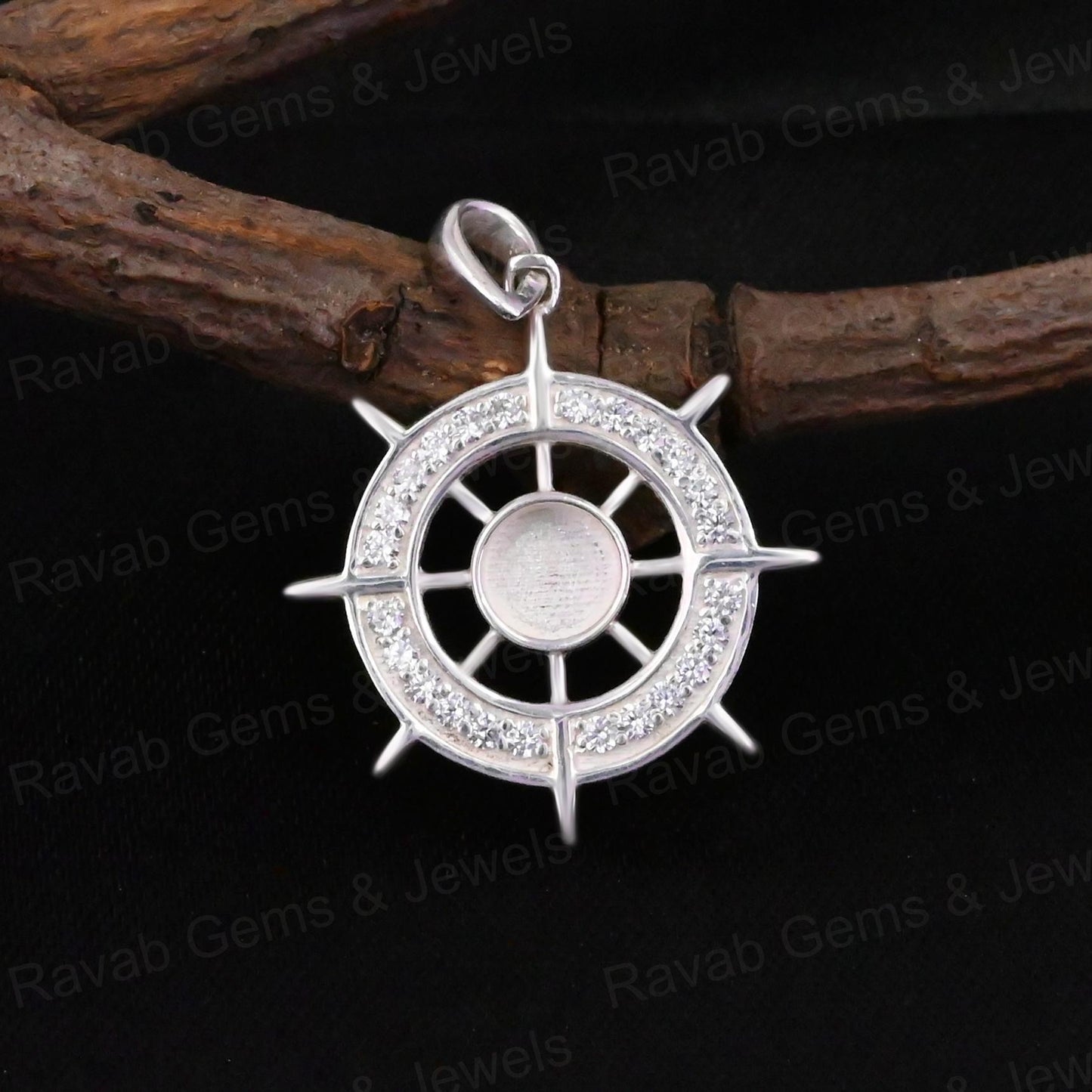 Best Quality 925 Silver 5mm Ocean Helm Ship Wheel Try Zircon Semi Mount Blank Charm Pendant for DIY Jewelry Findings Components