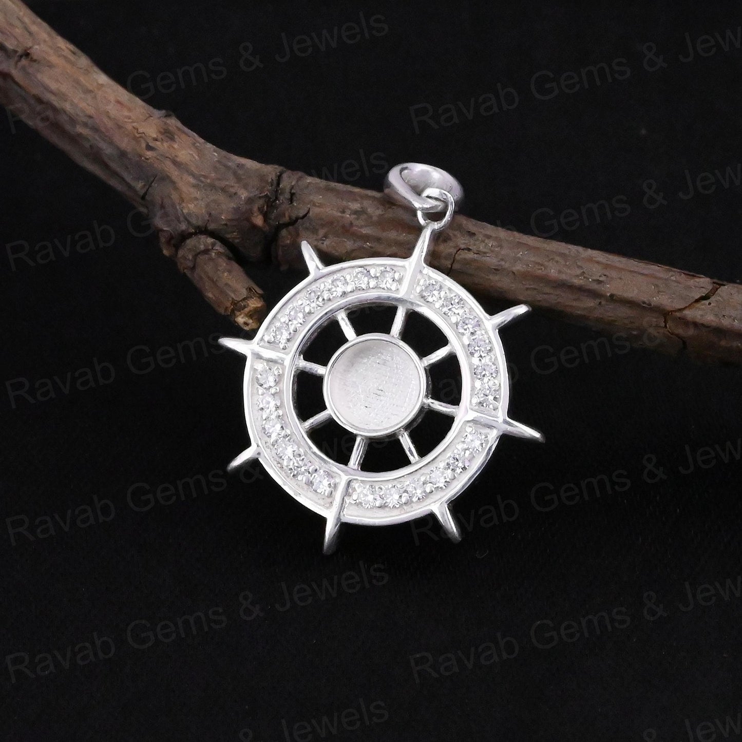 Best Quality 925 Silver 5mm Ocean Helm Ship Wheel Try Zircon Semi Mount Blank Charm Pendant for DIY Jewelry Findings Components