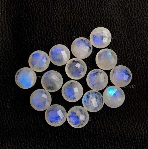 Rainbow Moonstone Round Checker Cut Calibrated Gemstone, Loose Beads Semi Precious Stone For Jewelry Earring Pendant 5 Pcs Set