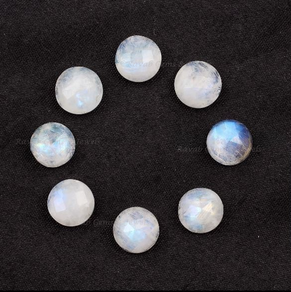 Rainbow Moonstone Round Checker Cut Calibrated Gemstone, Loose Beads Semi Precious Stone For Jewelry Earring Pendant 5 Pcs Set