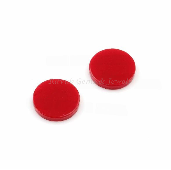 Red Coral Round Coin shape 12mm Flat Gemstone for jewelry making, Red Coral pendant, earrings, necklace making beads 2 pcs set