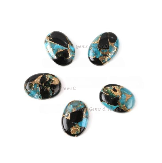 Black Blue Copper Turquoise Oval Shape Smooth Cabochons Gemstone | Calibrated Loose Beads Stone For Jewelry Making 5 Pcs Set 10x14mm-13x18mm