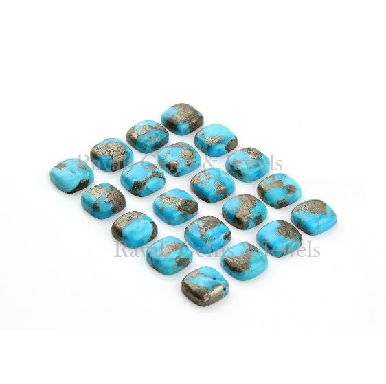 Pyrite Turquoise Cushion Shape Smooth Calibrated Cabochons Gemstone | Loose Beads Stone For Matching Jewelry Making 5 Pcs Set