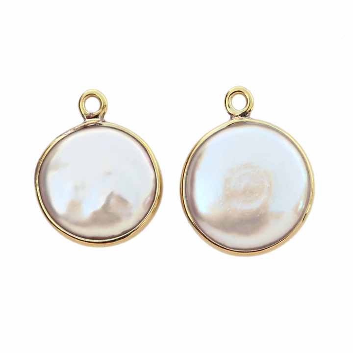 Hot Selling 12mm Natural White Freshwater Pearl Bezel 18k Gold Plated Sterling Silver Dainty Round Charm Pendant for Necklace