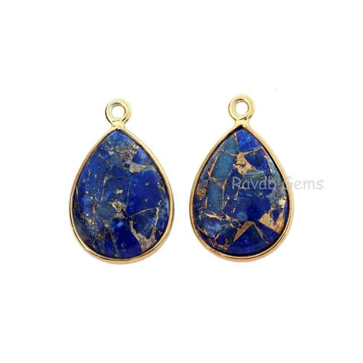 Good Quality 12x16mm Pear Shape Natural Lapis Lazuli Copper Gemstone Jewelry Gold Plated 925 Silver Charm Pendant for Necklace