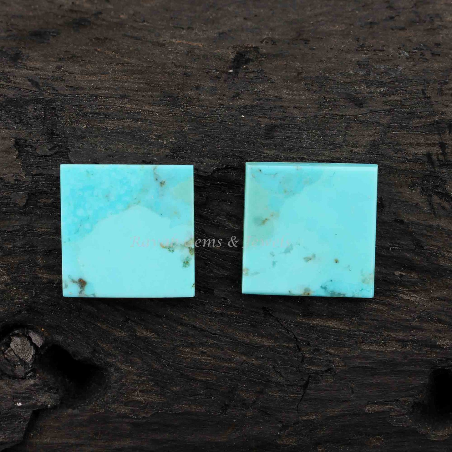 Natural Arizona Turquoise Square shape 12mm Flat Gemstone, Arizona Turquoise ring, pendant, earrings, jewelry making beads 2 pc set