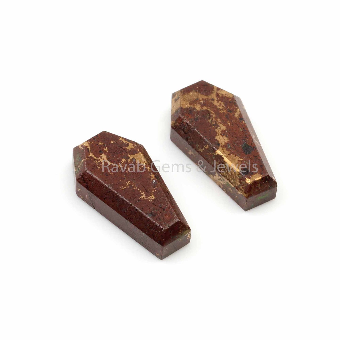 Lava Copper Coffin Shape 12x22mm Calibrated Cabochon Gemstone For Jewelry, Loose Beads Stones For DIY Jewelry Making, Earring Stones 2 Pcs