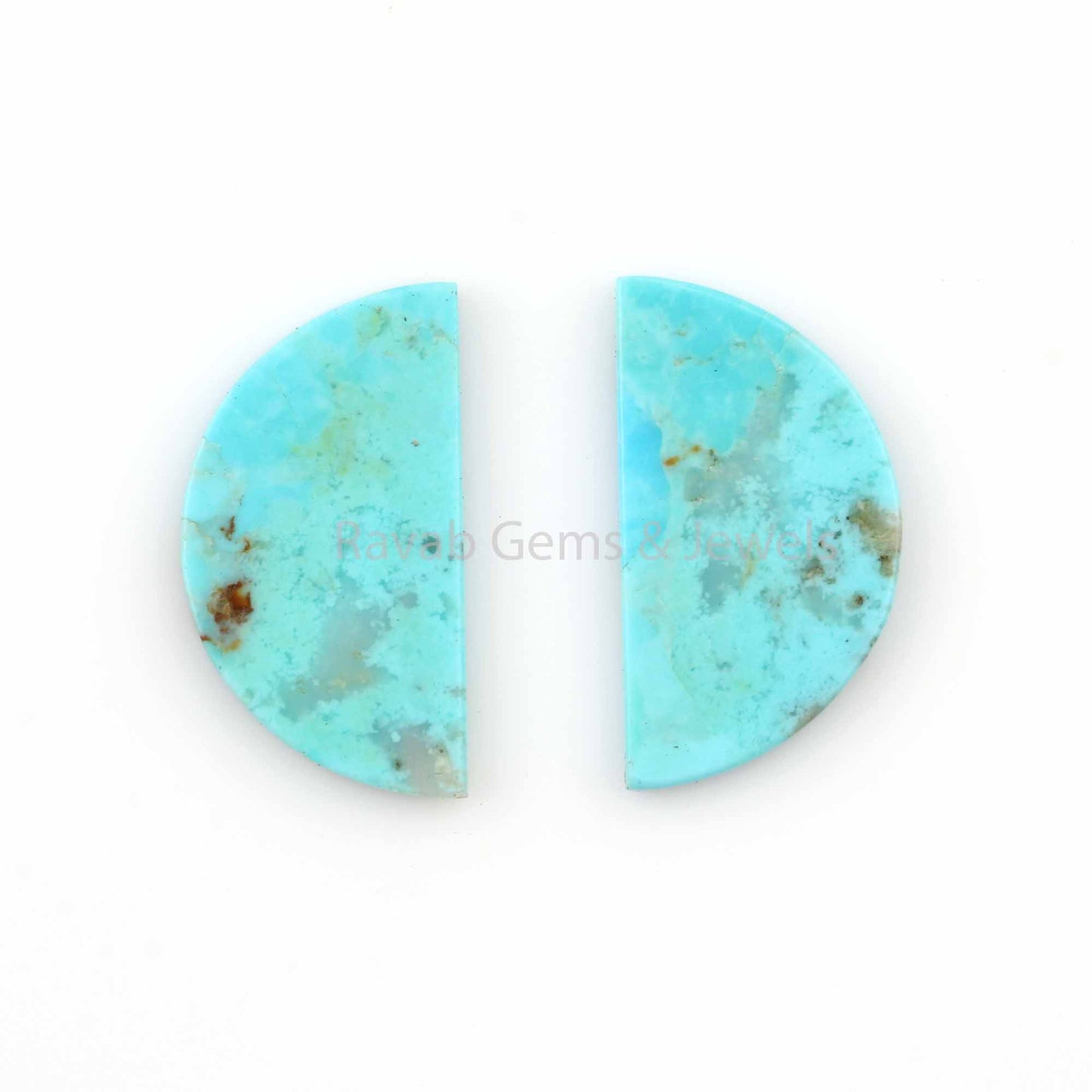 Natural Arizona Turquoise 'D' Half Moon shape 8x12mm Flat Gemstone for jewelry, Arizona Turquoise pendant, earrings making beads 2 pcs set