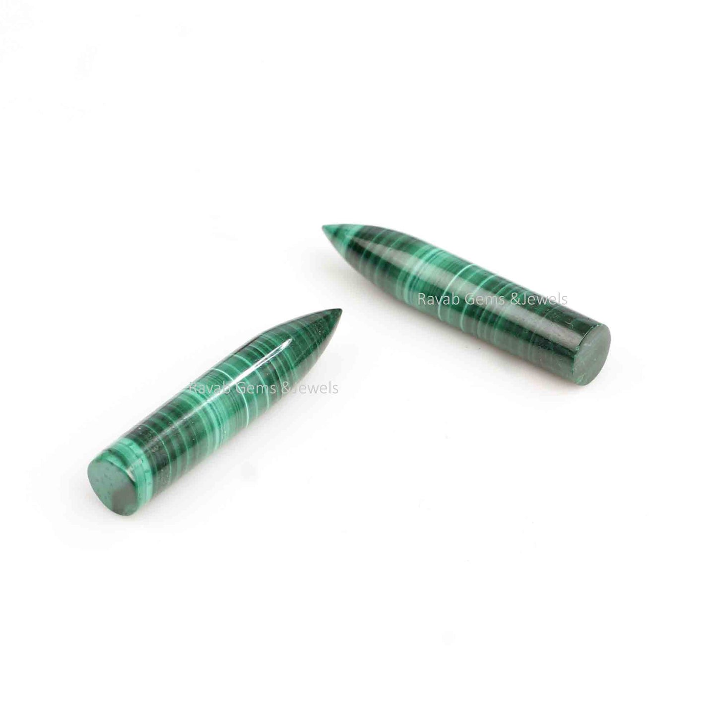Natural Malachite Long Bullet Shape Gemstone For Jewelry, Loose Beads Calibrated Stone For Matching Jewelry Making 2 Pcs Set All Size 6x30mm