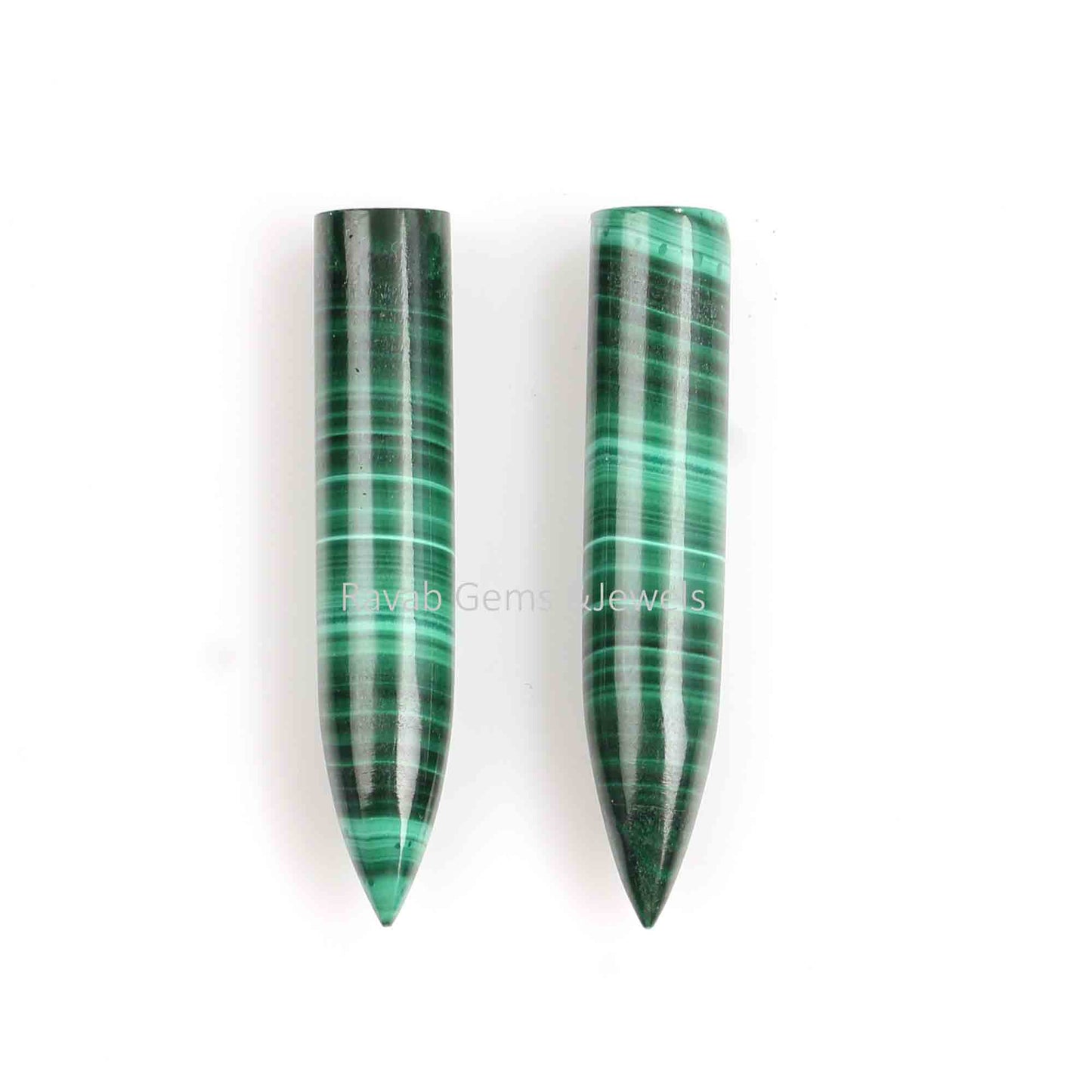 Natural Malachite Long Bullet Shape Gemstone For Jewelry, Loose Beads Calibrated Stone For Matching Jewelry Making 2 Pcs Set All Size 6x30mm