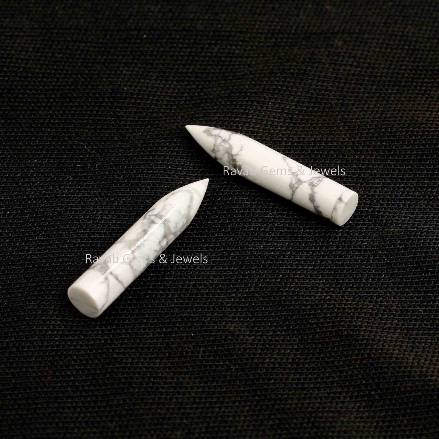 Natural White Howlite Long Smooth Bullet Shape Gemstone For Jewelry, Loose Beads Calibrated Stone For Earrings 6x30mm 2 Pcs Set All Sizes